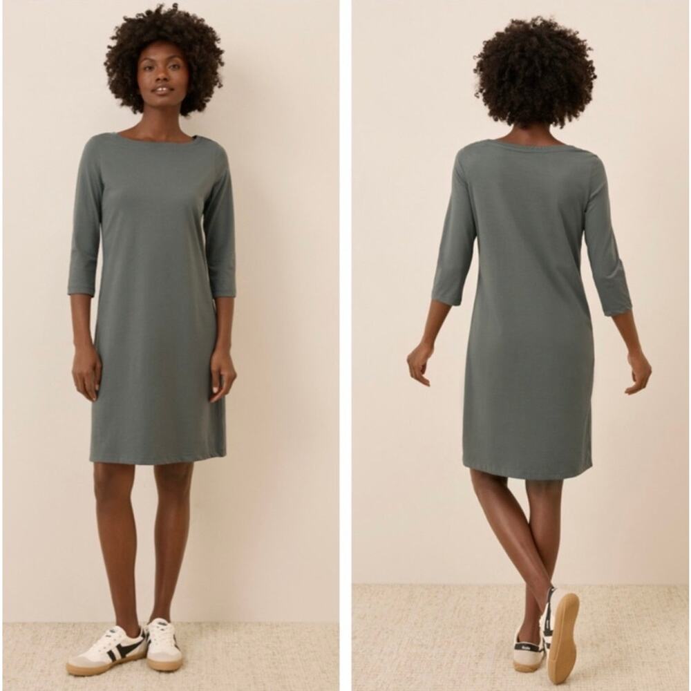 Pact Organic Cotton Softspun Boat Neck 3/4 Sleeve Dress Coastal Travel Soft XL